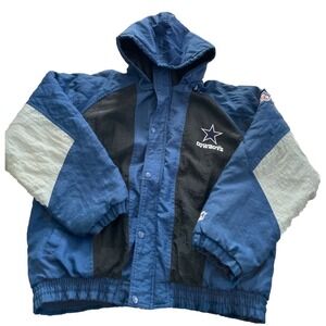 Vintage Starter Dallas Cowboys Hooded Puffer Jacket NFL Pro Line Zip Size XL